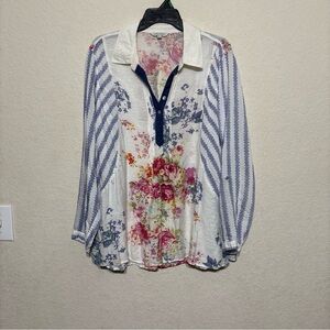 John Mark Multicolor Floral and Stripe Blouse